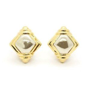 18k Yellow + White Gold Diamond Shaped Earrings